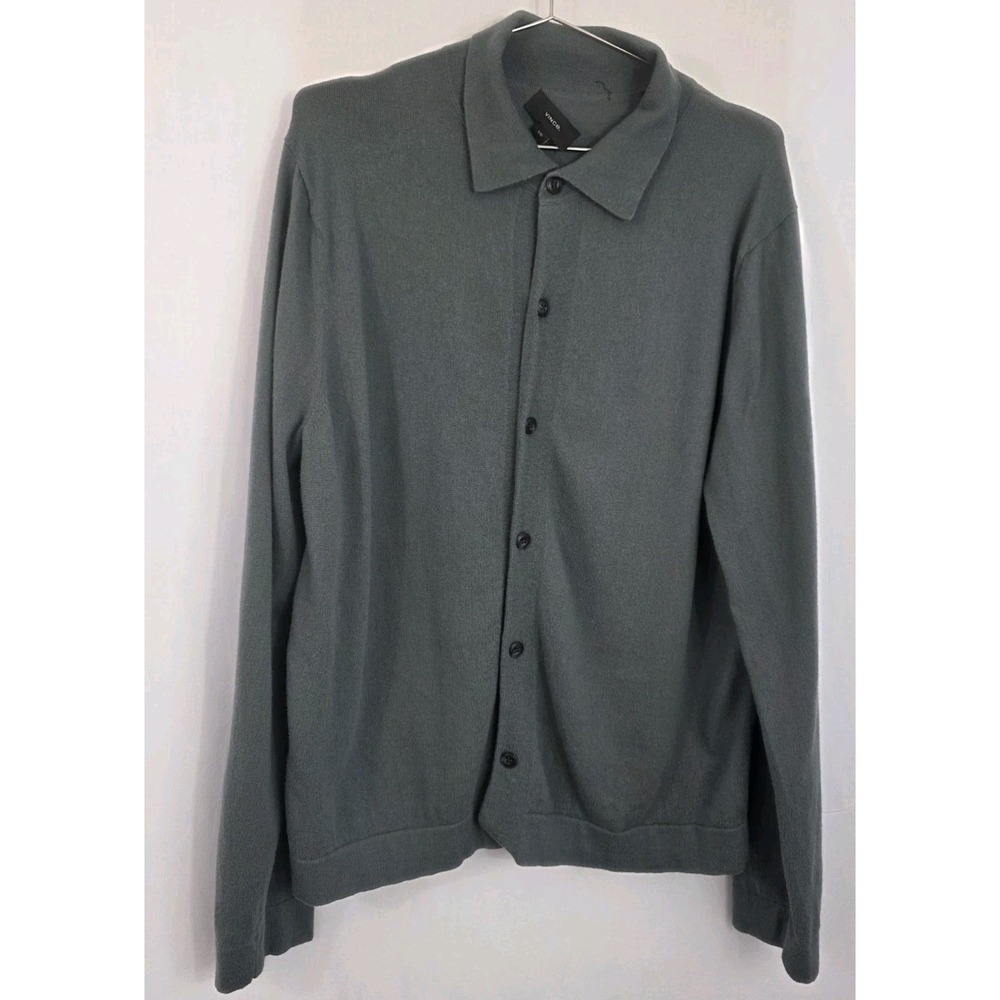 VINCE MEN'S L WOOL/CASHMERE LIGHT GRAY SHIRT KNIT COLLAR CARDIGAN SWEATER